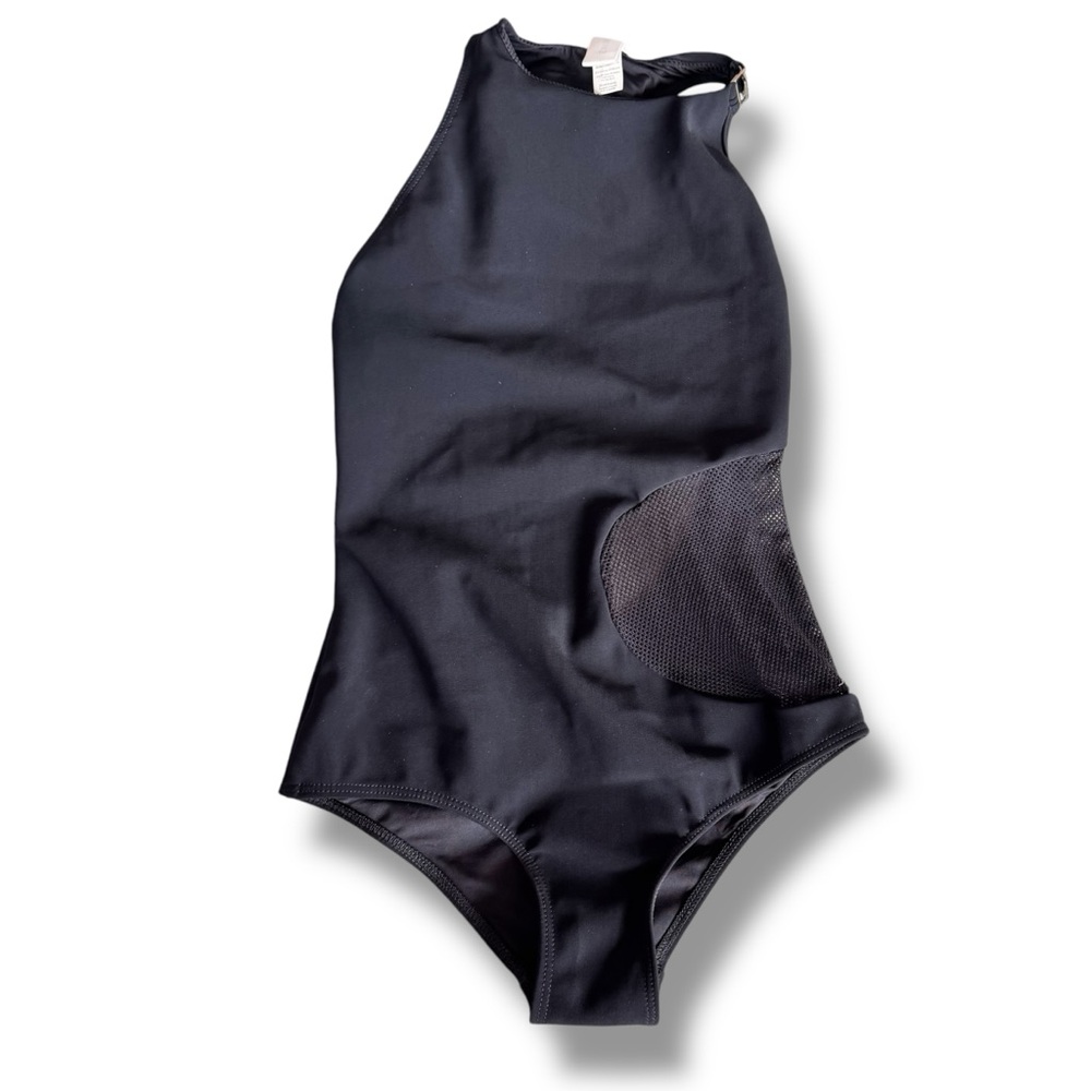 Zimmermann Black High-Neck One-Piece Swimsuit with Mesh Side Cutout